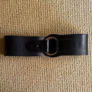 Black Leather Belt with Gold Buckle